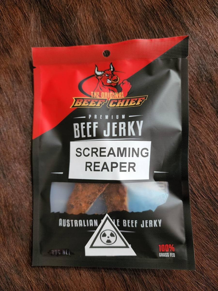 Screaming Reaper Beef Jerky Hottest Carolina Reaper Jerky Original Beef Chief 